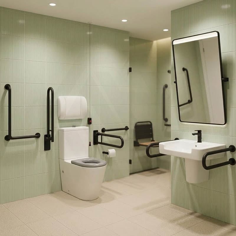 Lukka Hadden Rimless Flush Back to Wall Care Toilet Suite 800x360x865mm - Blue/Grey Seat & Flush Button