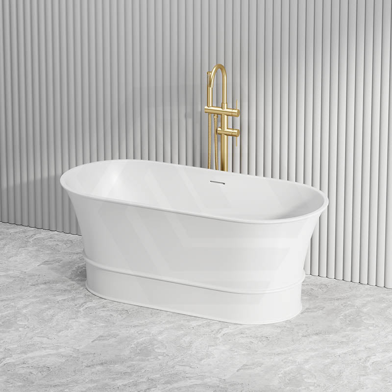 Lukka Harold Oval Solid Surface Stone Freestanding Bathtub with Overflow 1500/1700mm - Matt White