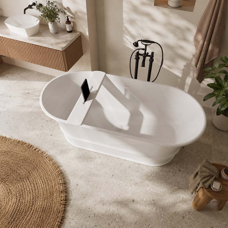 Lukka Harold Oval Solid Surface Stone Freestanding Bathtub with Overflow 1500/1700mm - Matt White