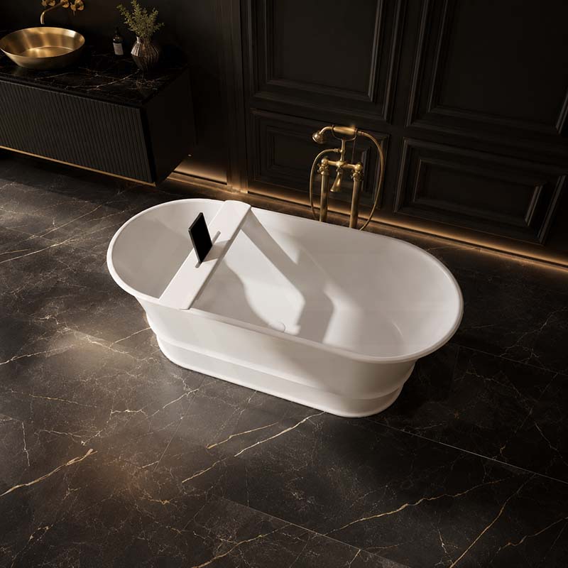 Lukka Harold Oval Solid Surface Stone Freestanding Bathtub with Overflow 1500/1700mm - Matt White