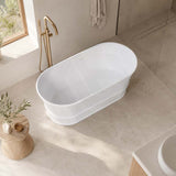 Lukka Harold Oval Solid Surface Stone Freestanding Bathtub with Overflow 1500/1700mm - Matt White