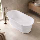 Lukka Harold Oval Solid Surface Stone Freestanding Bathtub with Overflow 1500/1700mm - Matt White