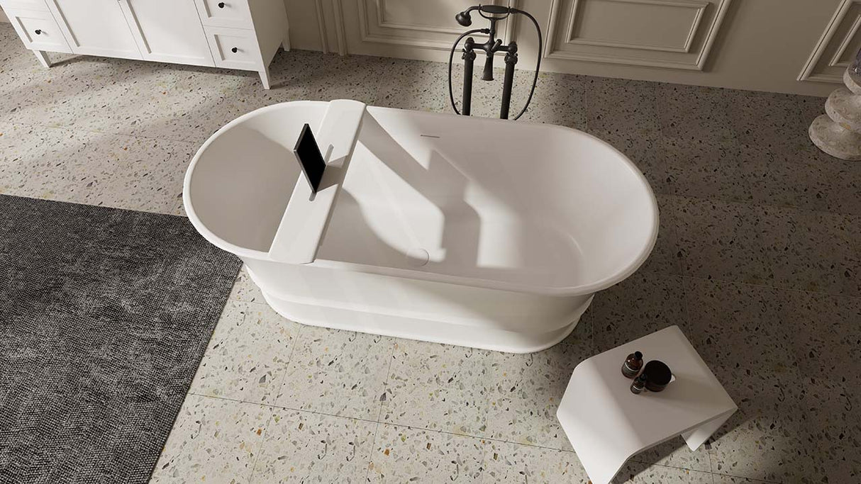 Lukka Harold Oval Solid Surface Stone Freestanding Bathtub with Overflow 1500/1700mm - Matt White