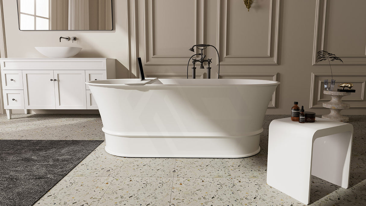 Lukka Harold Oval Solid Surface Stone Freestanding Bathtub with Overflow 1500/1700mm - Matt White