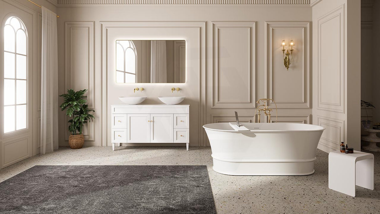 Lukka Harold Oval Solid Surface Stone Freestanding Bathtub with Overflow 1500/1700mm - Matt White