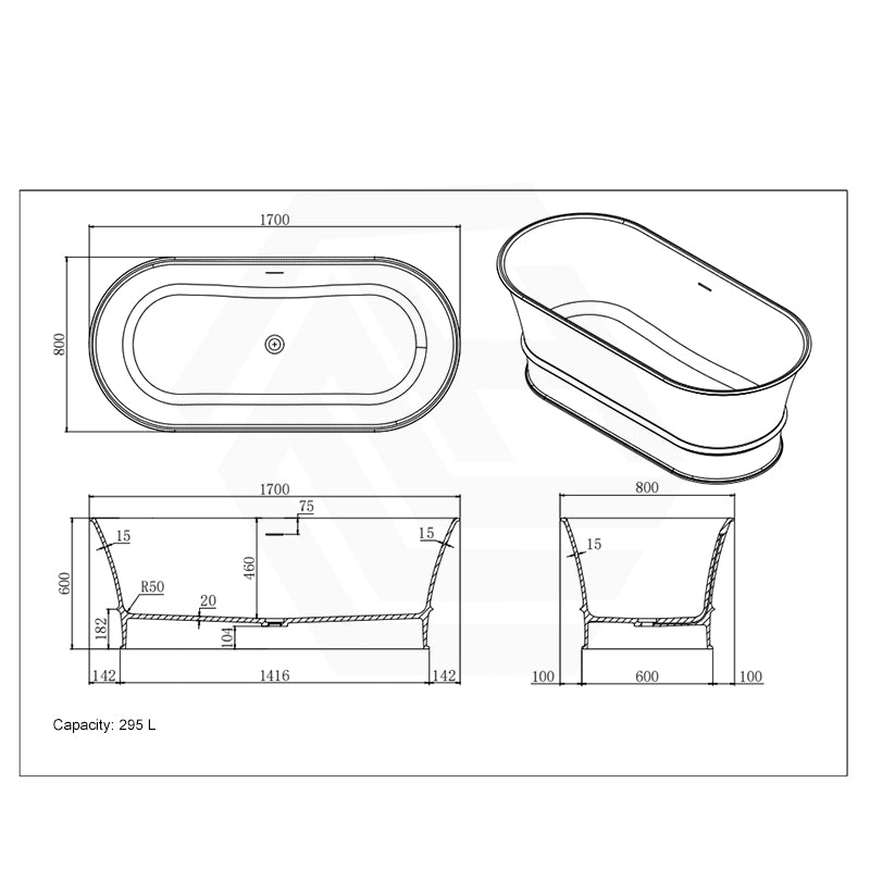 Lukka Harold Oval Solid Surface Stone Freestanding Bathtub with Overflow 1500/1700mm - Matt White
