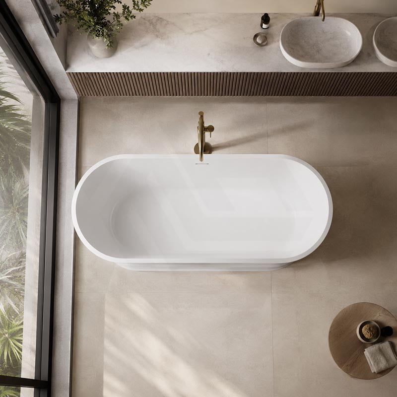 Lukka Harold Oval Solid Surface Stone Freestanding Bathtub with Overflow 1500/1700mm - Matt White