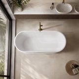 Lukka Harold Oval Solid Surface Stone Freestanding Bathtub with Overflow 1500/1700mm - Matt White