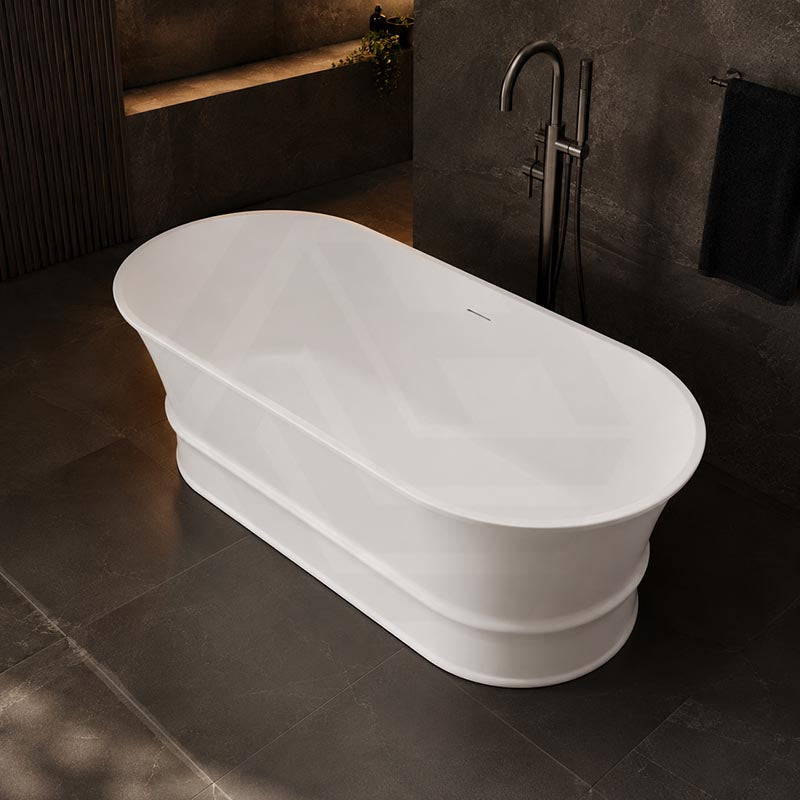 Lukka Harold Oval Solid Surface Stone Freestanding Bathtub with Overflow 1500/1700mm - Matt White