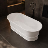 Lukka Harold Oval Solid Surface Stone Freestanding Bathtub with Overflow 1500/1700mm - Matt White