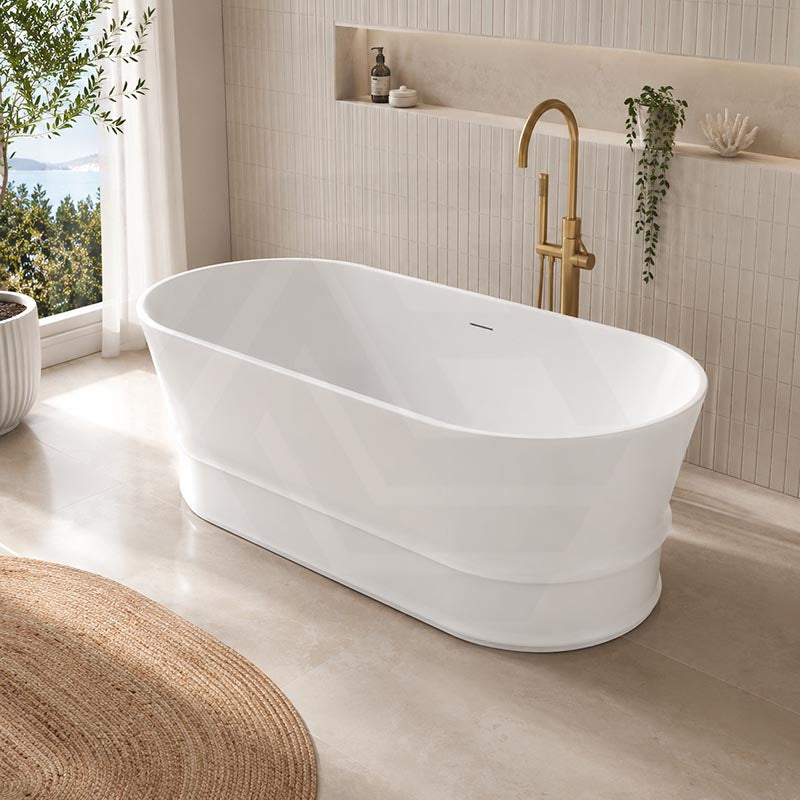 Lukka Harold Oval Solid Surface Stone Freestanding Bathtub with Overflow 1500/1700mm - Matt White