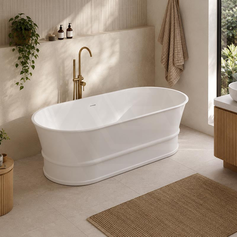 Lukka Harold Oval Solid Surface Stone Freestanding Bathtub with Overflow 1500/1700mm - Matt White