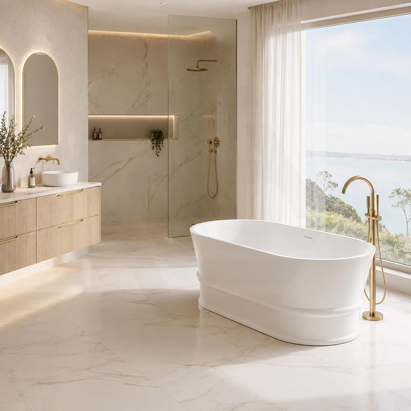 Lukka Harold Oval Solid Surface Stone Freestanding Bathtub with Overflow 1500/1700mm - Matt White