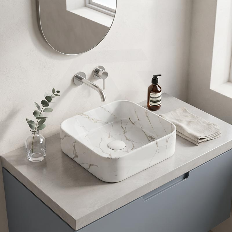 Lukka Kliff Square Fine Ceramic Above Counter Basin No Overflow 370x370x110mm - Matt Marble White