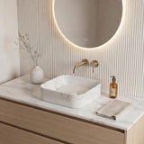 Lukka Kliff Square Fine Ceramic Above Counter Basin No Overflow 370x370x110mm - Matt Marble White