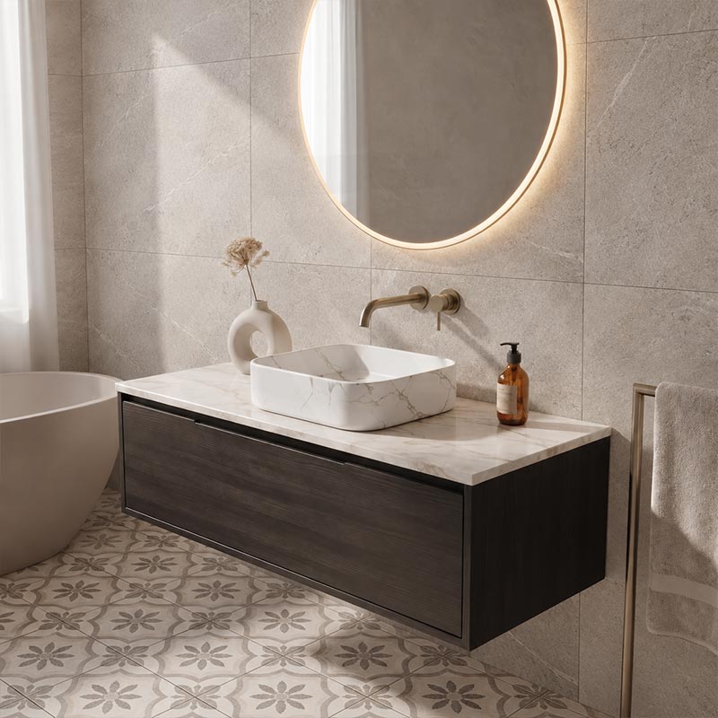 Lukka Kliff Square Fine Ceramic Above Counter Basin No Overflow 370x370x110mm - Matt Marble White
