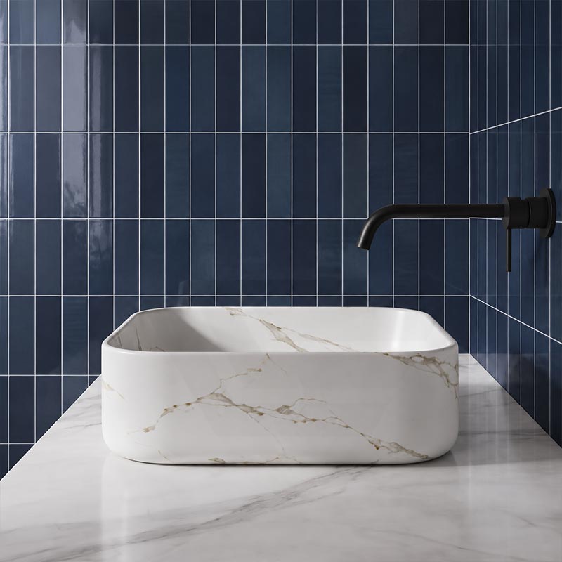 Lukka Kliff Square Fine Ceramic Above Counter Basin No Overflow 370x370x110mm - Matt Marble White