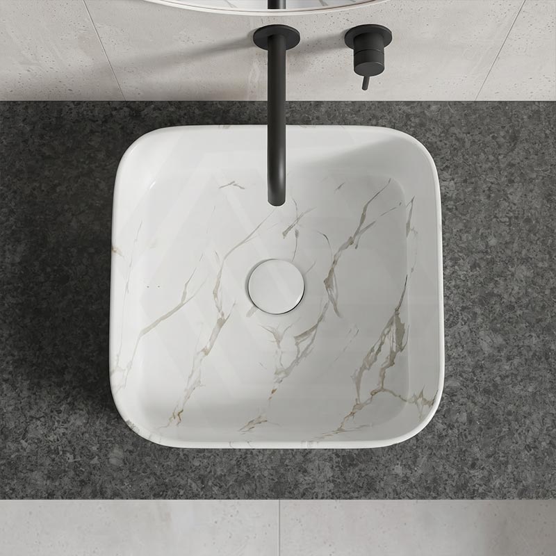 Lukka Kliff Square Fine Ceramic Above Counter Basin No Overflow 370x370x110mm - Matt Marble White