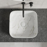 Lukka Kliff Square Fine Ceramic Above Counter Basin No Overflow 370x370x110mm - Matt Marble White