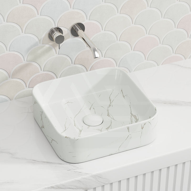 Lukka Kliff 370x370x110mm Square Fine Ceramic Above Counter Basin No Overflow Matt Marble White