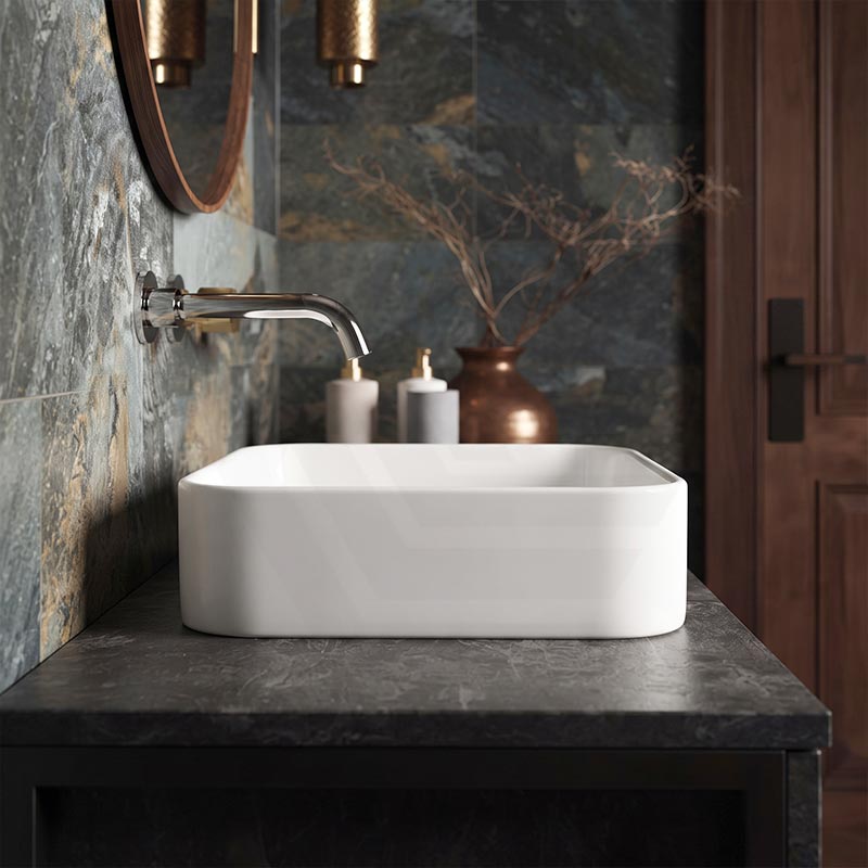 Lukka Kliff Square Fine Ceramic Above Counter Basin No Overflow 370x370x110mm - 3 Colours