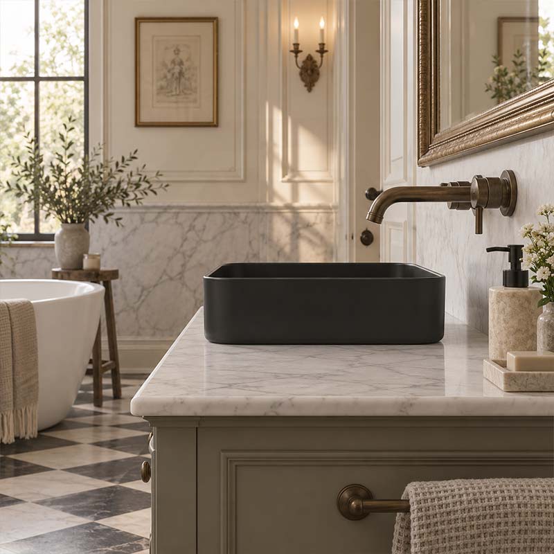 Lukka Kliff Square Fine Ceramic Above Counter Basin No Overflow 370x370x110mm - 3 Colours