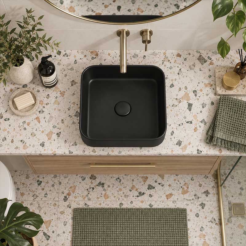 Lukka Kliff Square Fine Ceramic Above Counter Basin No Overflow 370x370x110mm - 3 Colours