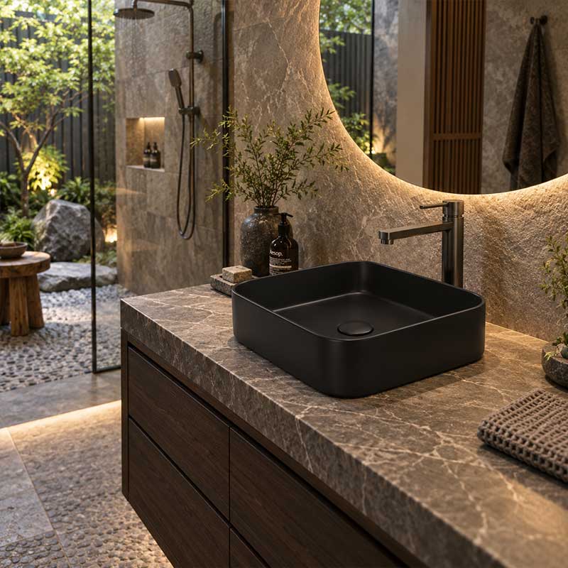 Lukka Kliff Square Fine Ceramic Above Counter Basin No Overflow 370x370x110mm - 3 Colours