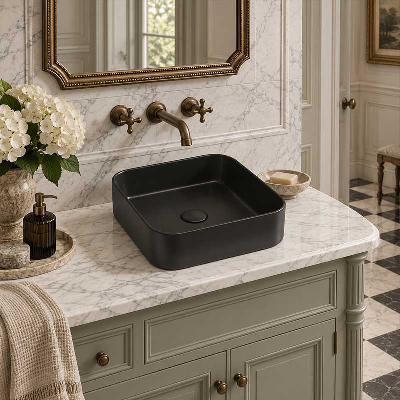 Lukka Kliff Square Fine Ceramic Above Counter Basin No Overflow 370x370x110mm - 3 Colours