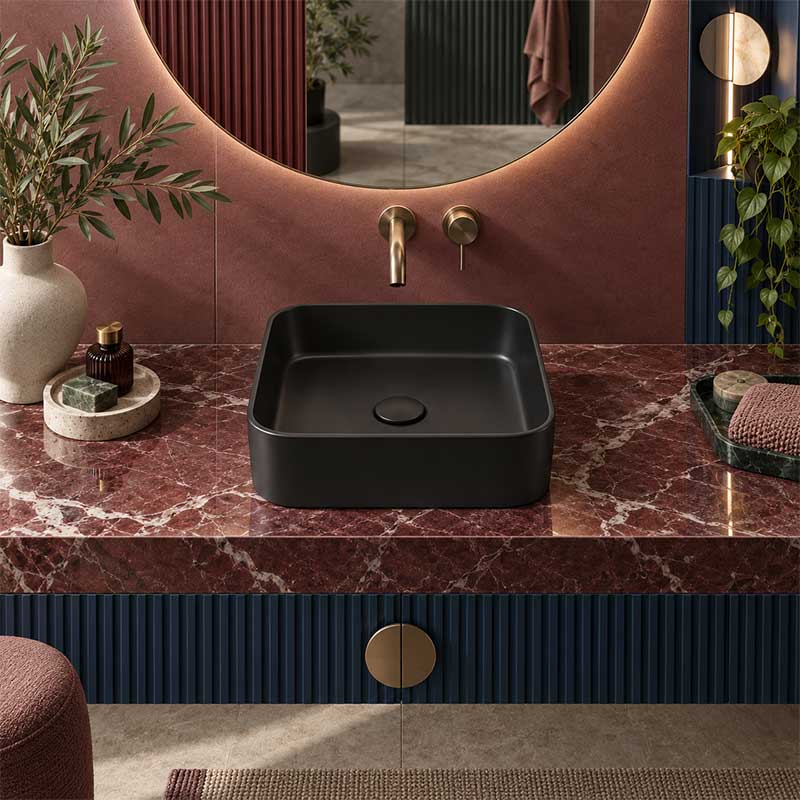 Lukka Kliff Square Fine Ceramic Above Counter Basin No Overflow 370x370x110mm - 3 Colours