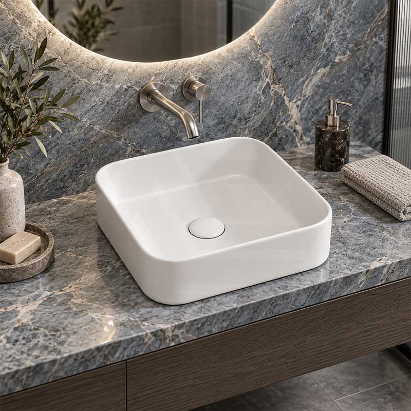 Lukka Kliff Square Fine Ceramic Above Counter Basin No Overflow 370x370x110mm - 3 Colours