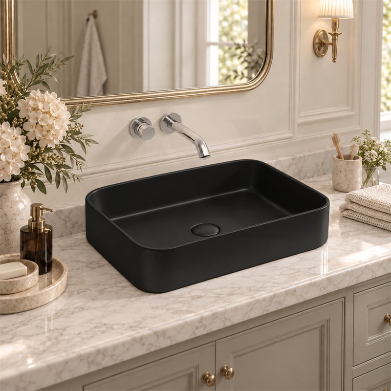 Lukka Kliff Rectangle Ceramic Above Counter Basin No Overflow 505x370x110mm - Variant Colour