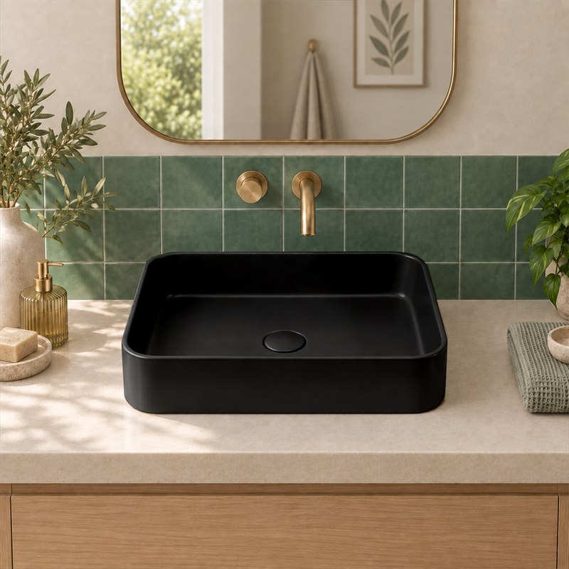 Lukka Kliff Rectangle Ceramic Above Counter Basin No Overflow 505x370x110mm - Variant Colour
