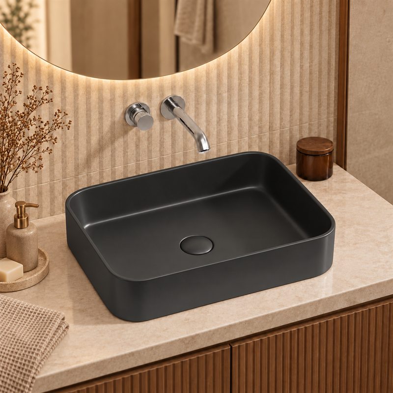 Lukka Kliff Rectangle Ceramic Above Counter Basin No Overflow 505x370x110mm - Variant Colour