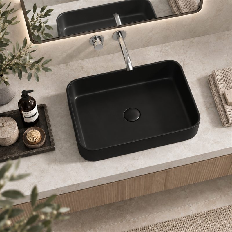 Lukka Kliff Rectangle Ceramic Above Counter Basin No Overflow 505x370x110mm - Variant Colour