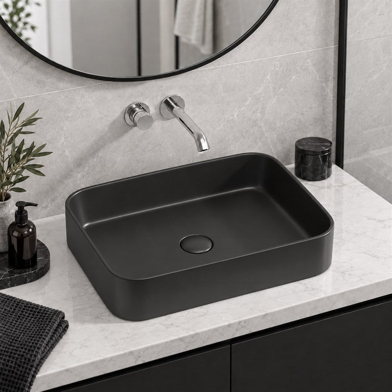 Lukka Kliff Rectangle Ceramic Above Counter Basin No Overflow 505x370x110mm - Variant Colour