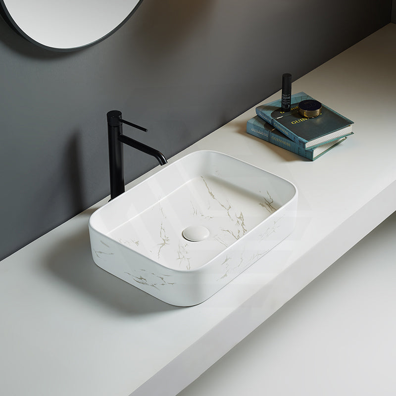 Lukka Kliff 505x370x110mm Fine Ceramic Above Counter Basin No Overflow Matt Marble White