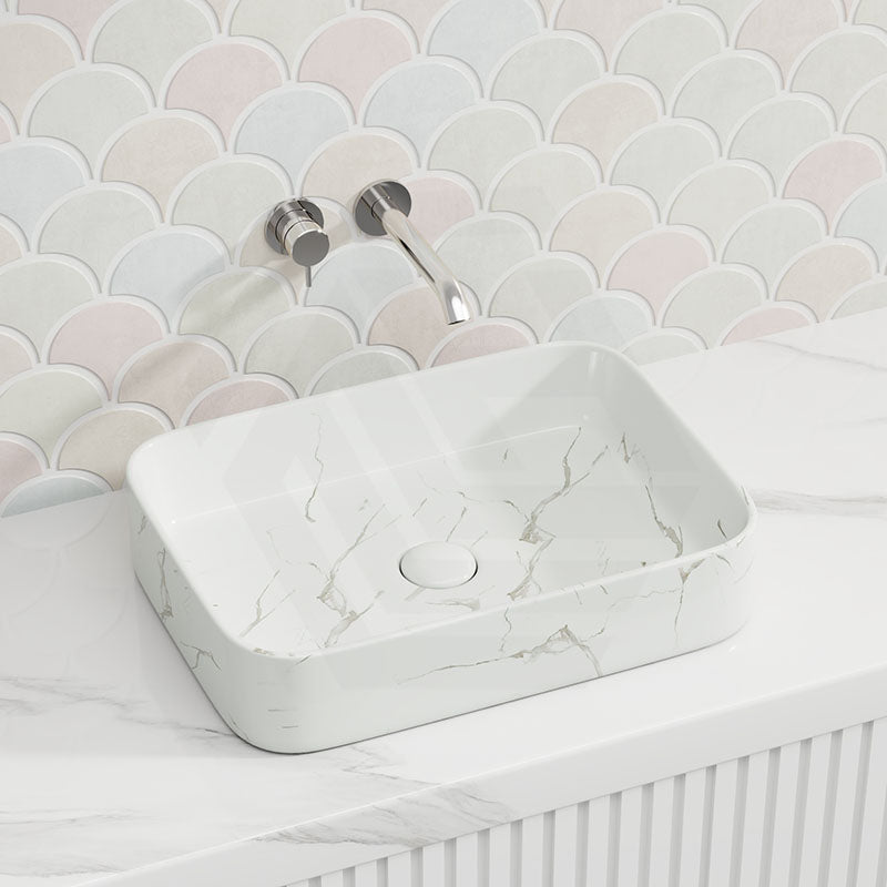 Lukka Kliff 505x370x110mm Fine Ceramic Above Counter Basin No Overflow Matt Marble White