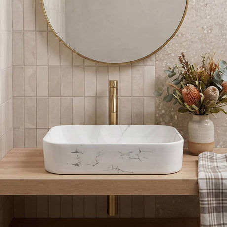 Lukka Kliff Fine Ceramic Above Counter Basin No Overflow 505x370x110mm - Matt Marble White