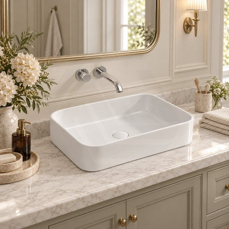 Lukka Kliff Rectangle Ceramic Above Counter Basin No Overflow 505x370x110mm - Variant Colour
