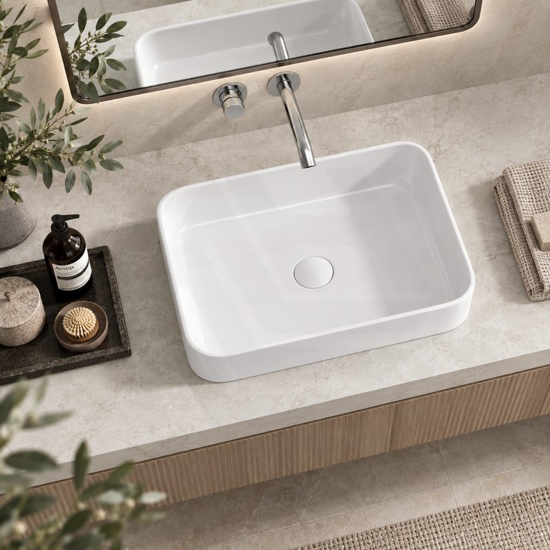 Lukka Kliff Rectangle Ceramic Above Counter Basin No Overflow 505x370x110mm - Variant Colour