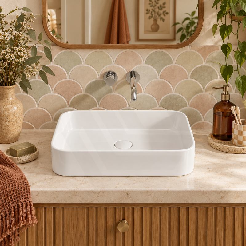 Lukka Kliff Rectangle Ceramic Above Counter Basin No Overflow 505x370x110mm - Variant Colour