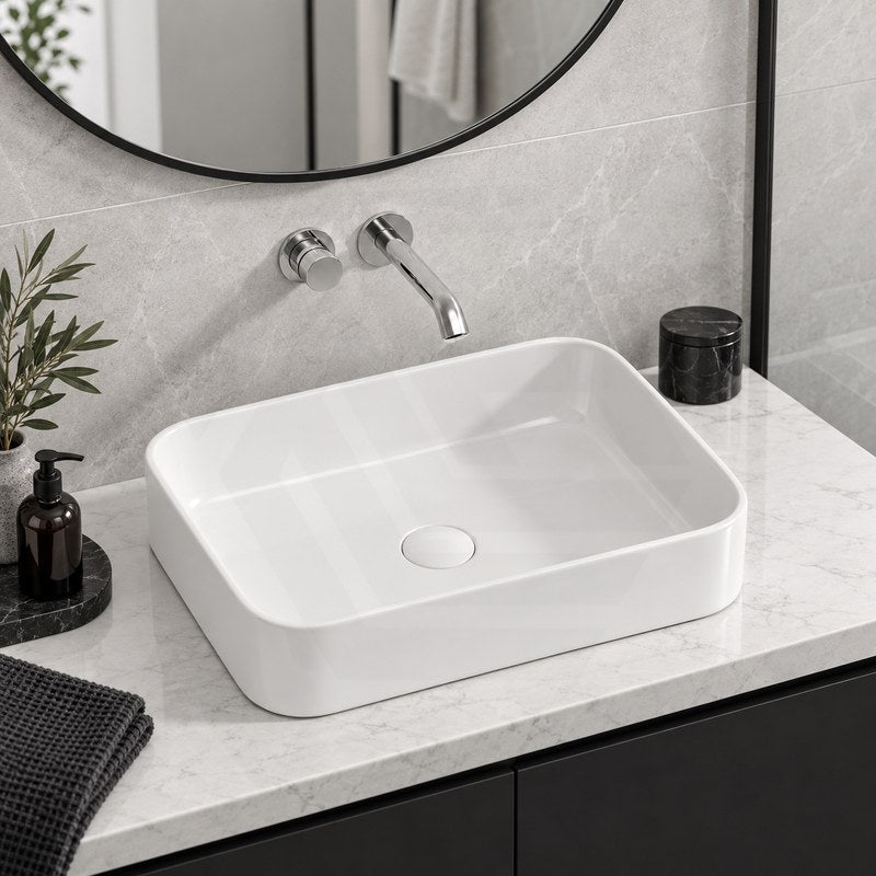Lukka Kliff Rectangle Ceramic Above Counter Basin No Overflow 505x370x110mm - Variant Colour