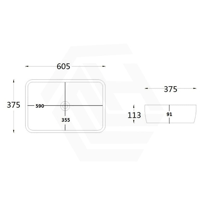 Lukka Kliff Rectangle Above Counter Ceramic Basin 605x375x113mm - Variant Colour