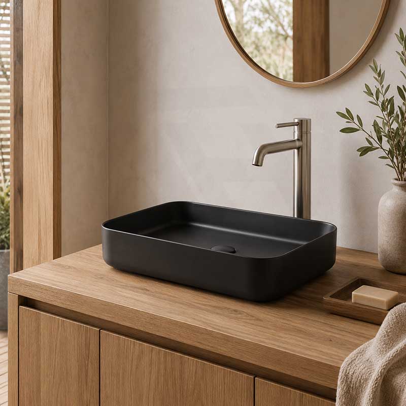 Lukka Kliff Rectangle Above Counter Ceramic Basin 605x375x113mm - Variant Colour