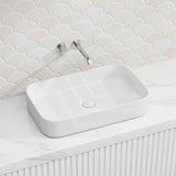 Lukka Kliff Rectangle Above Counter Ceramic Basin 605x375x113mm - Variant Colour
