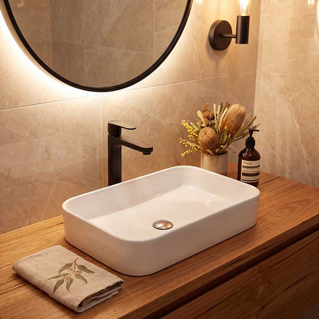Lukka Kliff Rectangle Above Counter Ceramic Basin 605x375x113mm - Variant Colour