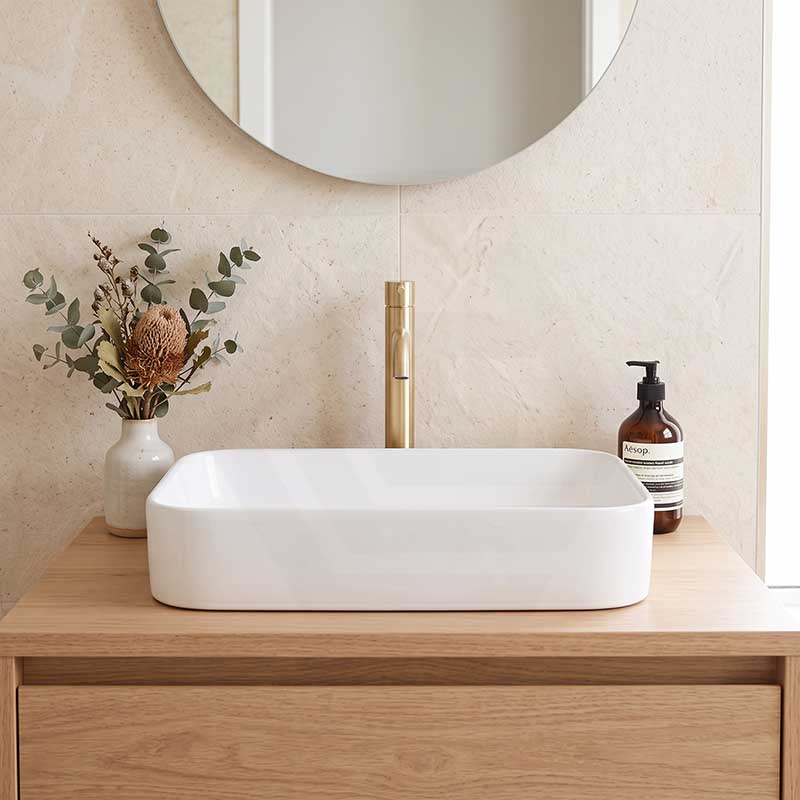 Lukka Kliff Rectangle Above Counter Ceramic Basin 605x375x113mm - Variant Colour