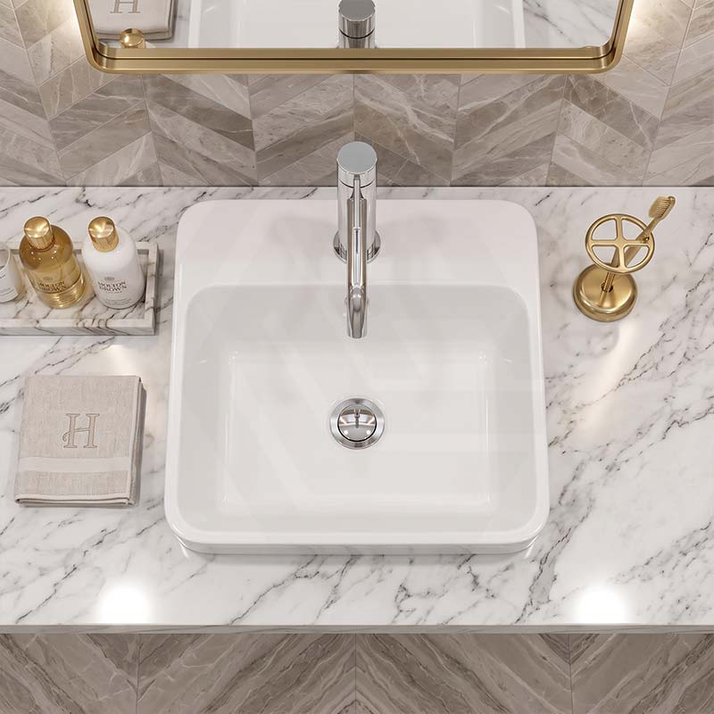Lukka Kliff Fine Ceramic Inset Basin with Overflow and Tap hole 415/495mm - Gloss White