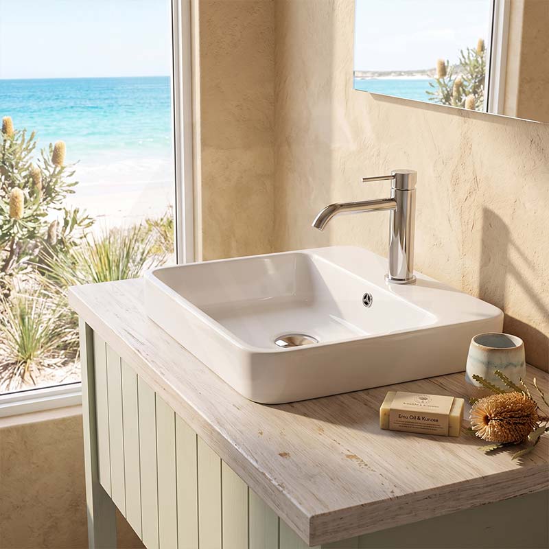 Lukka Kliff Fine Ceramic Inset Basin with Overflow and Tap hole 415/495mm - Gloss White